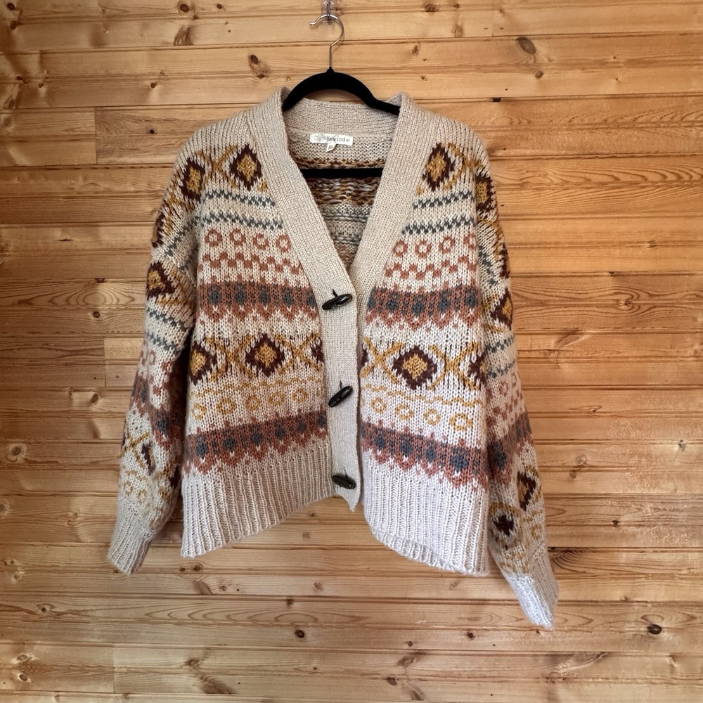 Cardigan Fair Isle Grandpa V Neck Sweater XL Rewind Retro Wood Toggle Academia